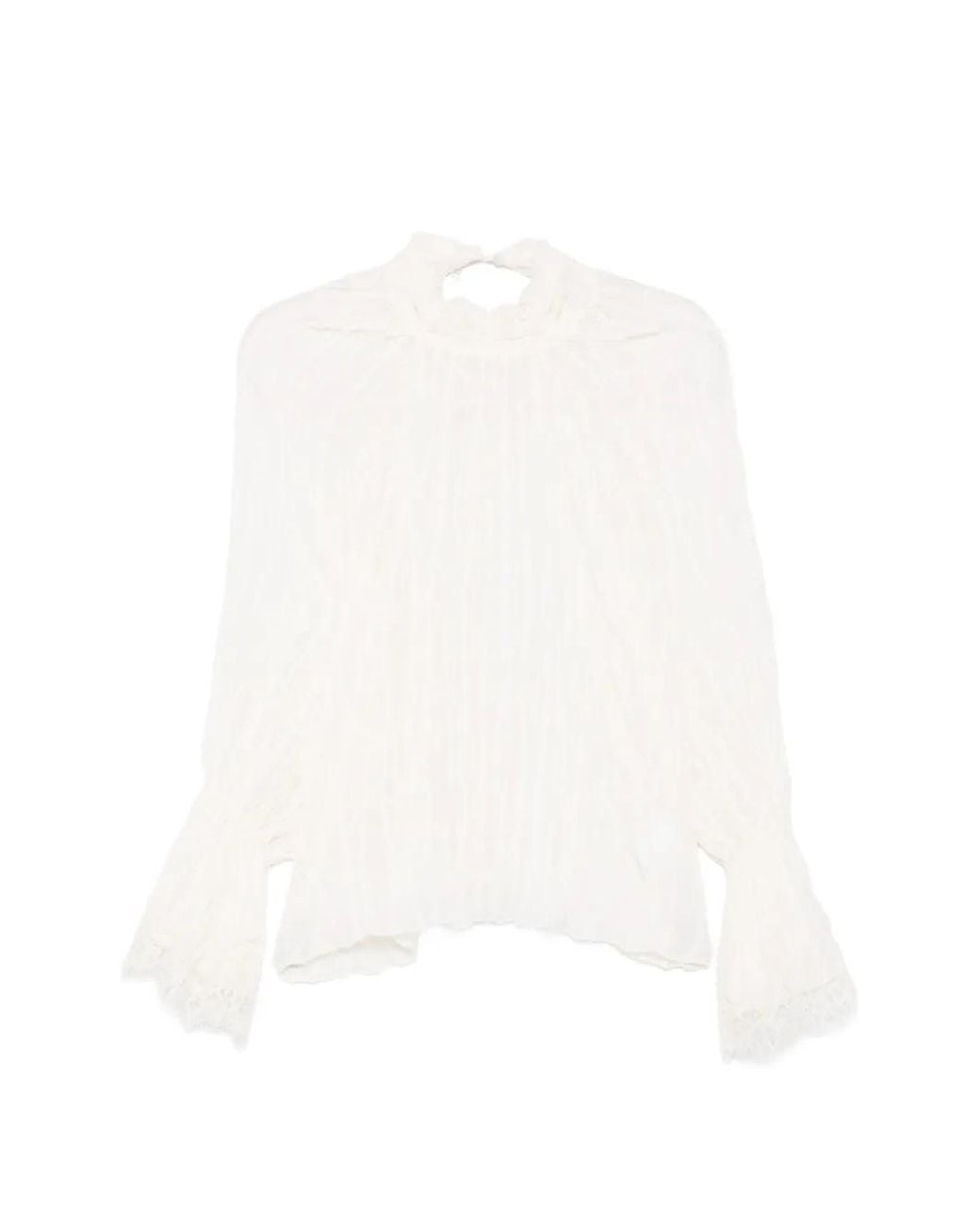 PHILIA LOFT White Lace-Trimmed Pleated Top