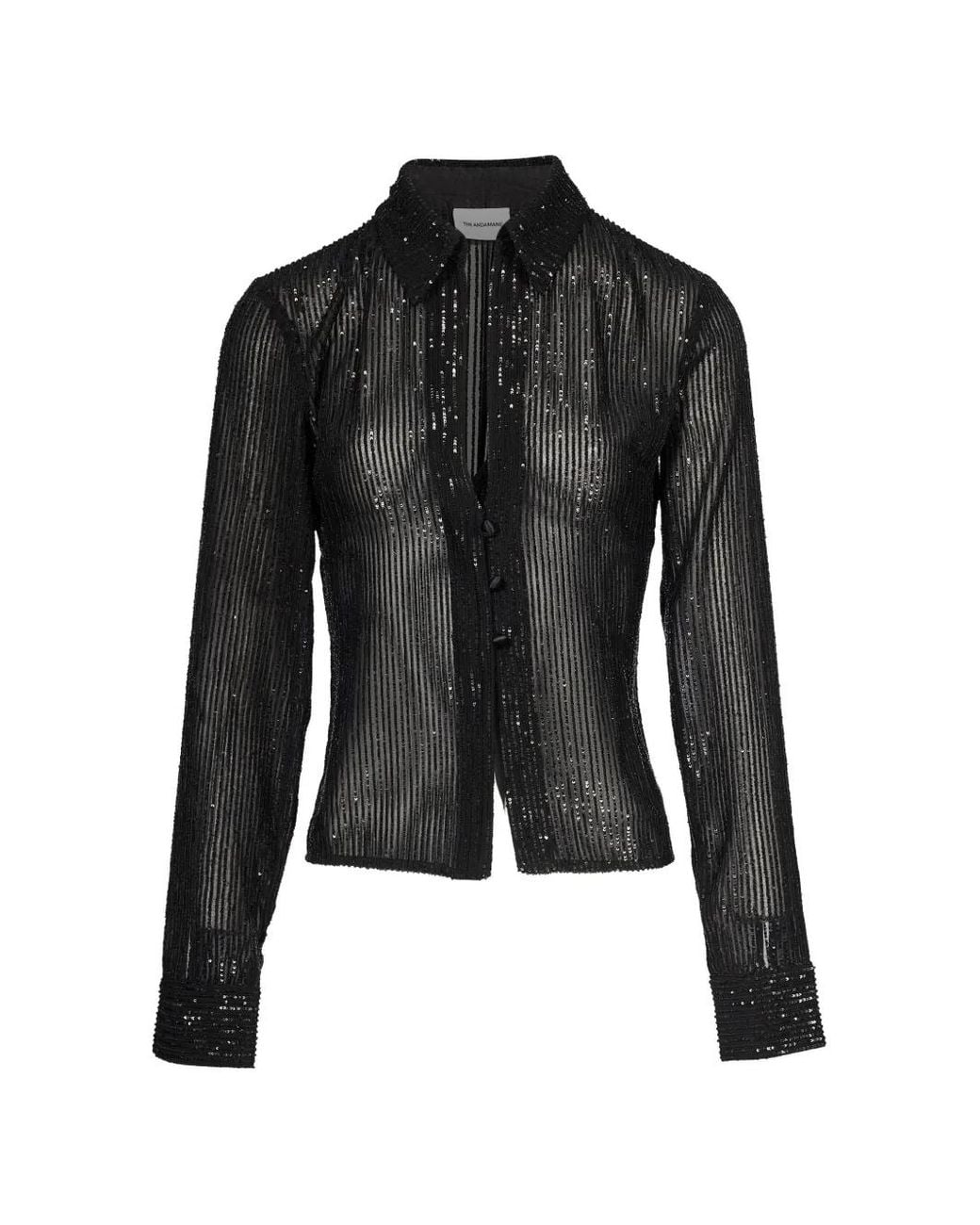 ANDAMANE Black Sequin-Embellished Sheer Shirt