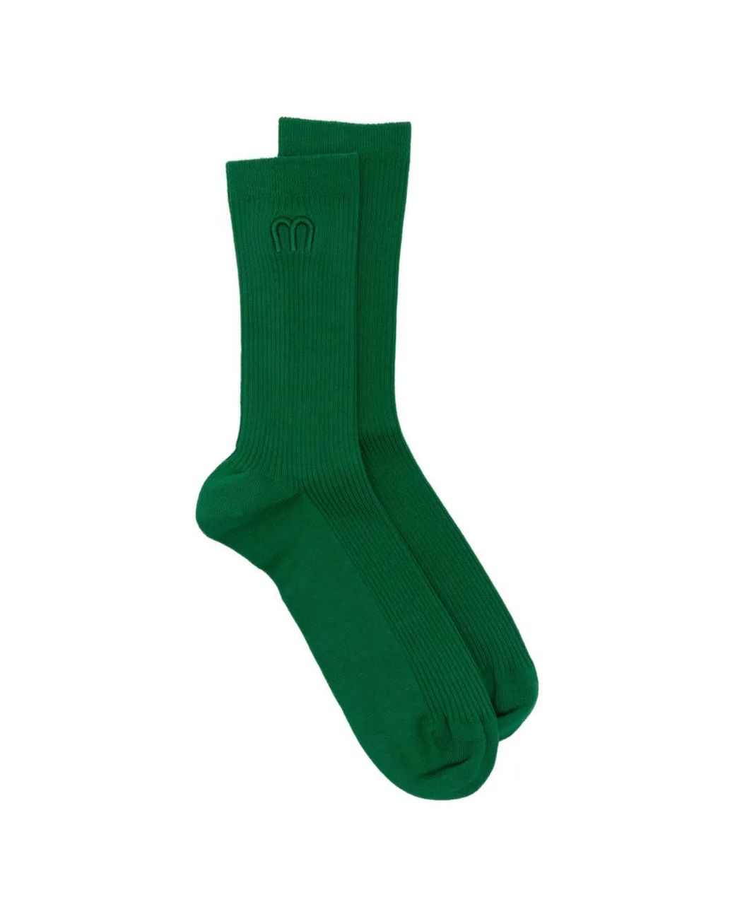 Maje Green Logo-Embroidered Ribbed Socks
