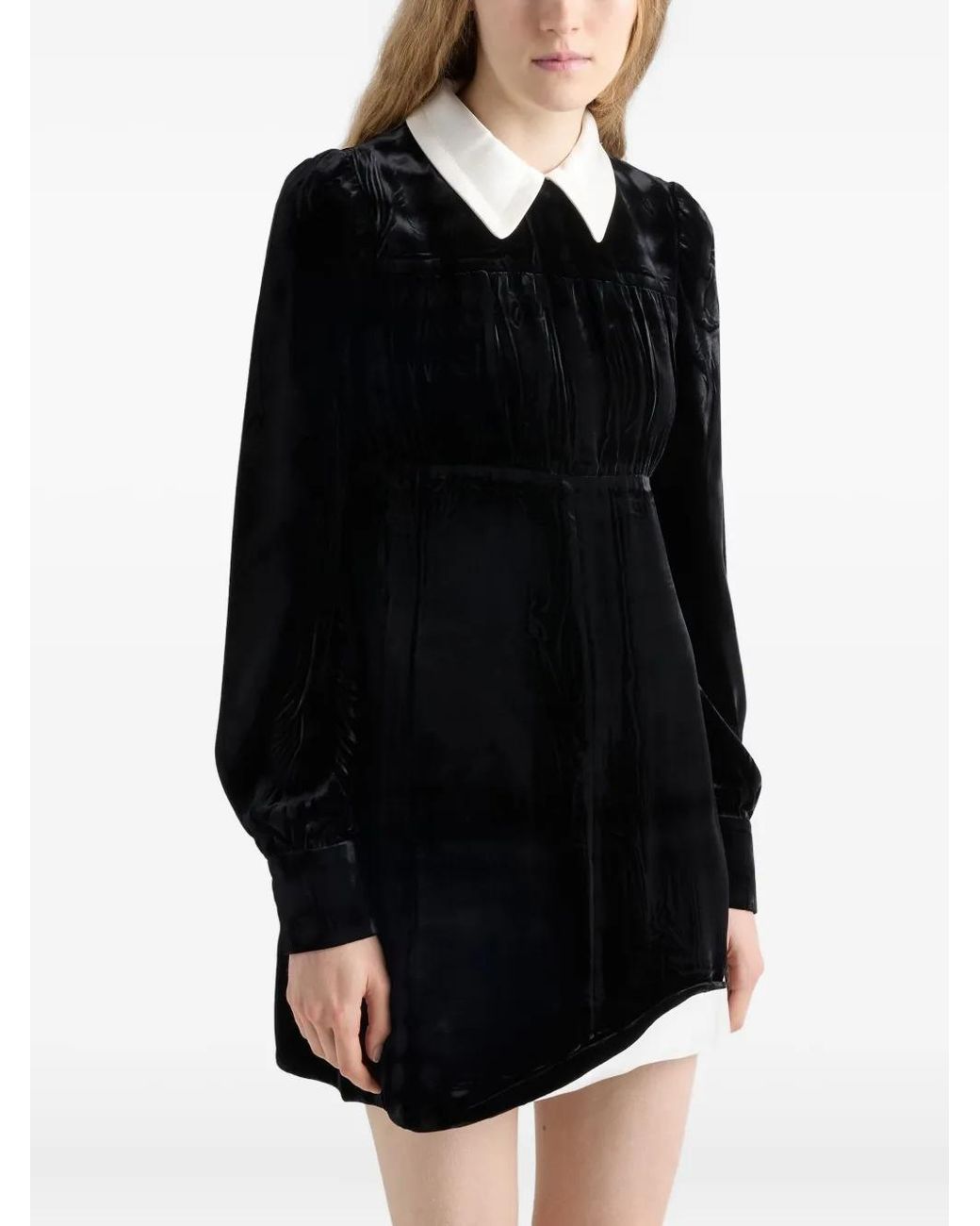 Prada Black Robe Courte En Velours À Col