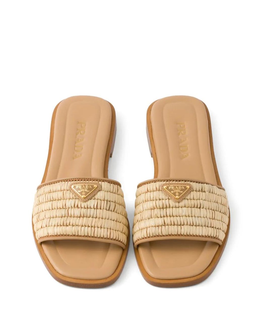 Prada Brown Leather Slides With Crochet Details