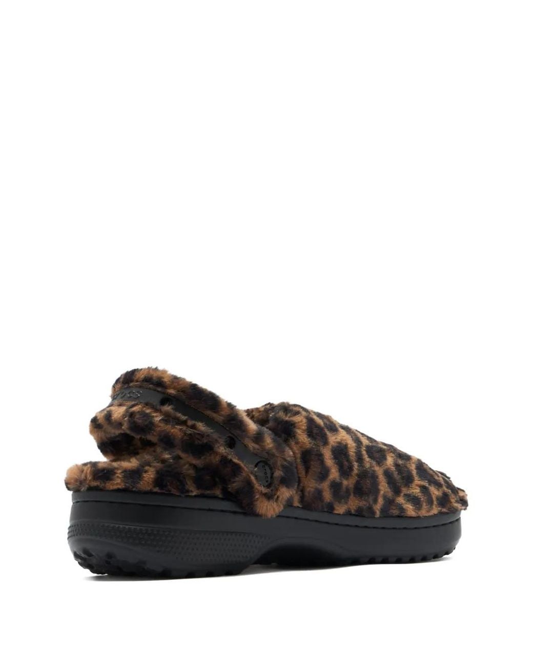 CROCSTM Black Leopard Furry Slippers