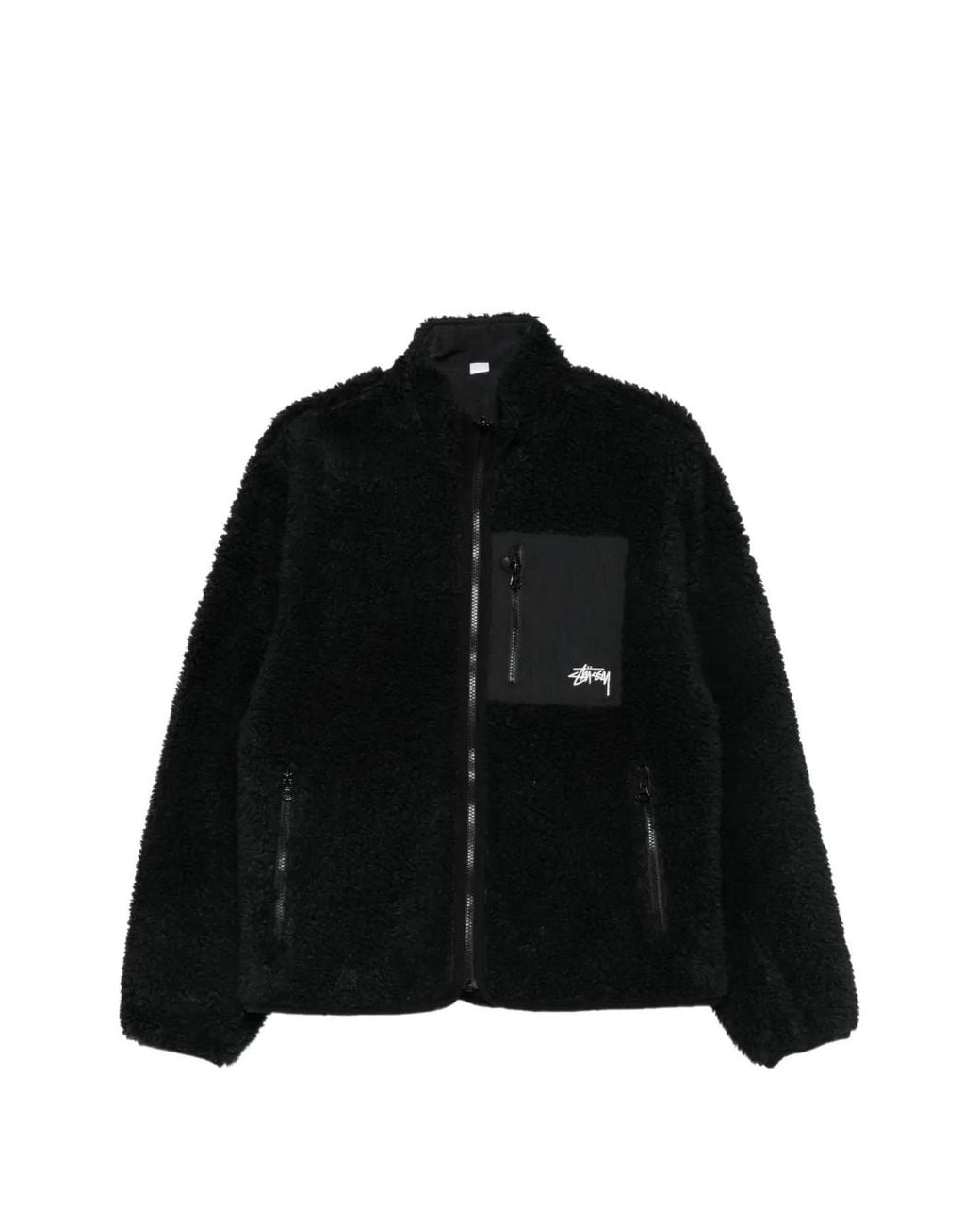 Stussy Black Fleece-Texture Zip-Up Jacket for men