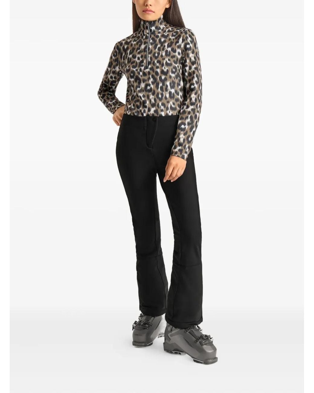 Fusalp Black Leopard-Print High-Neck Ski Top