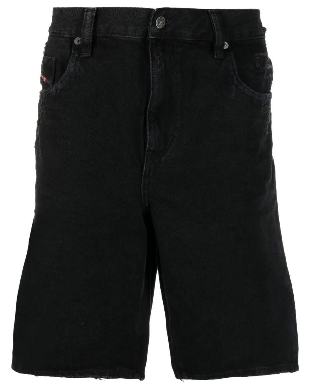DIESEL Black Distressed Denim Shorts for men