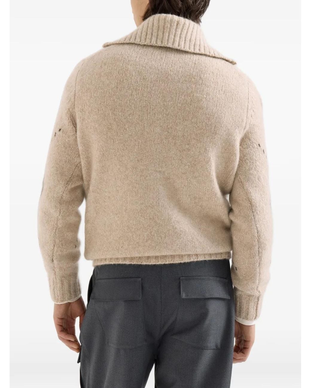 Brunello Cucinelli Natural Cashmere Sweater With Argyle Intarsia And Half Zip for men
