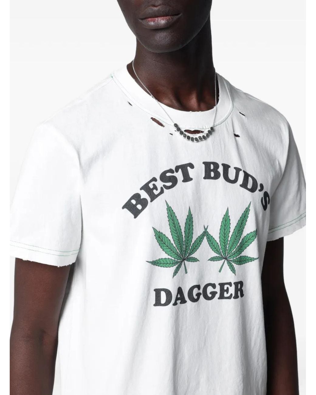 DAGGER Gray Best Buds Graphic-Print Distressed T-Shirt for men