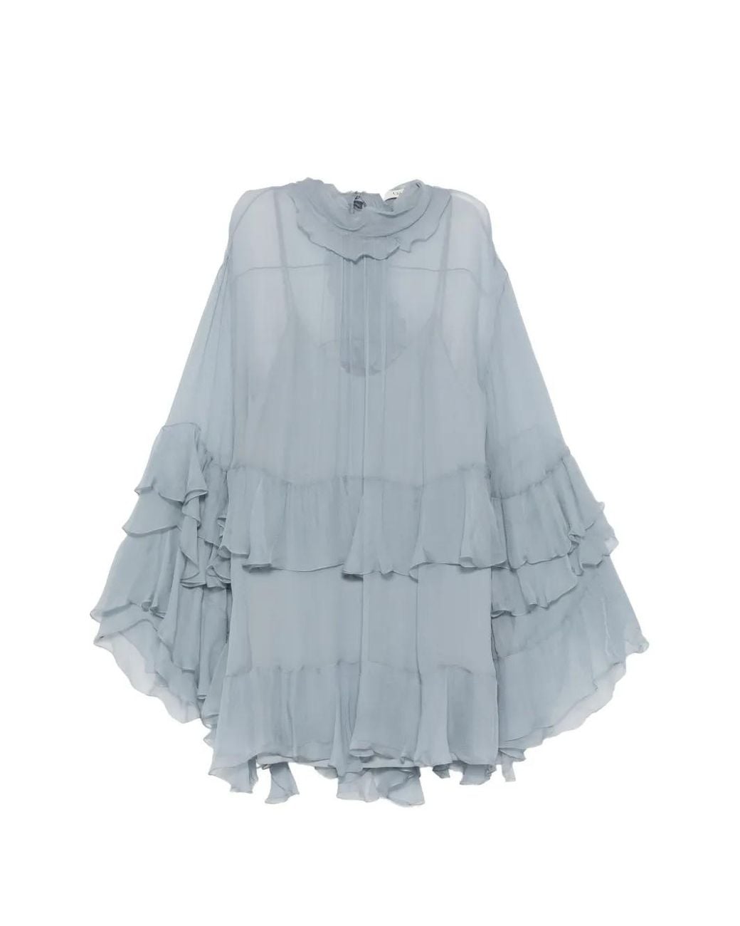 Chloé Zijden Mousseline Mini-Jurk Met Ruches in het Blue