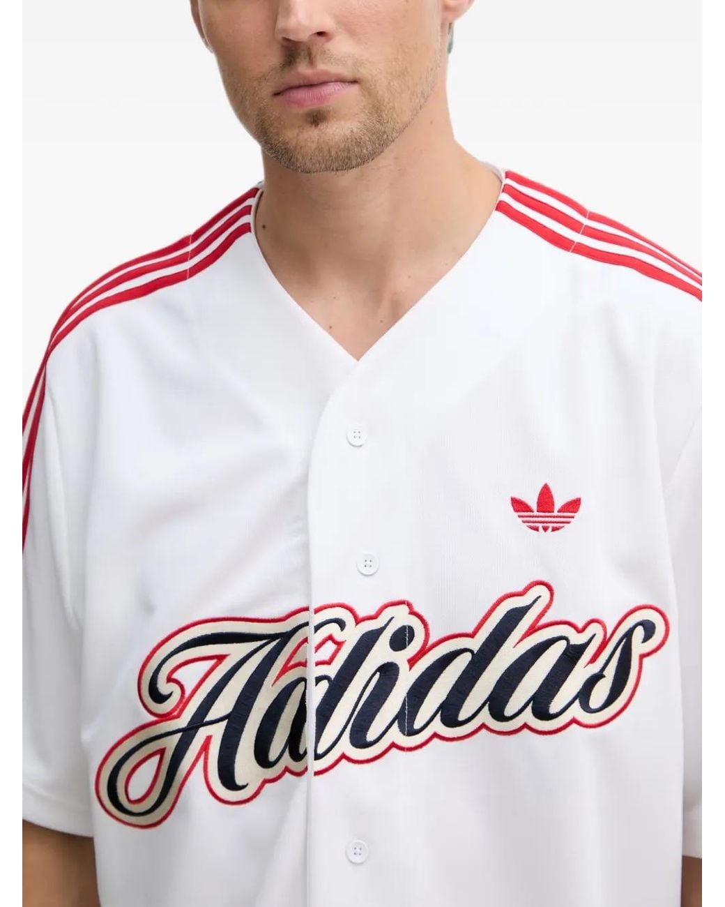 Adidas Logo-Embroidered Striped-Sleeve Shirt for men