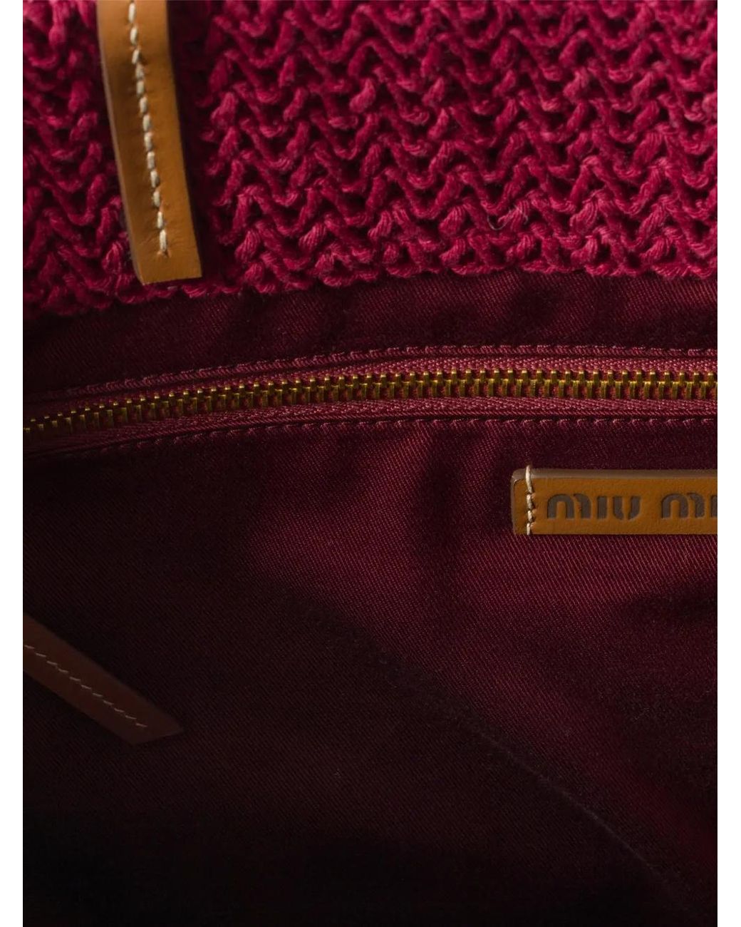 Miu Miu Red Raffia-Effect Woven Tote Bag