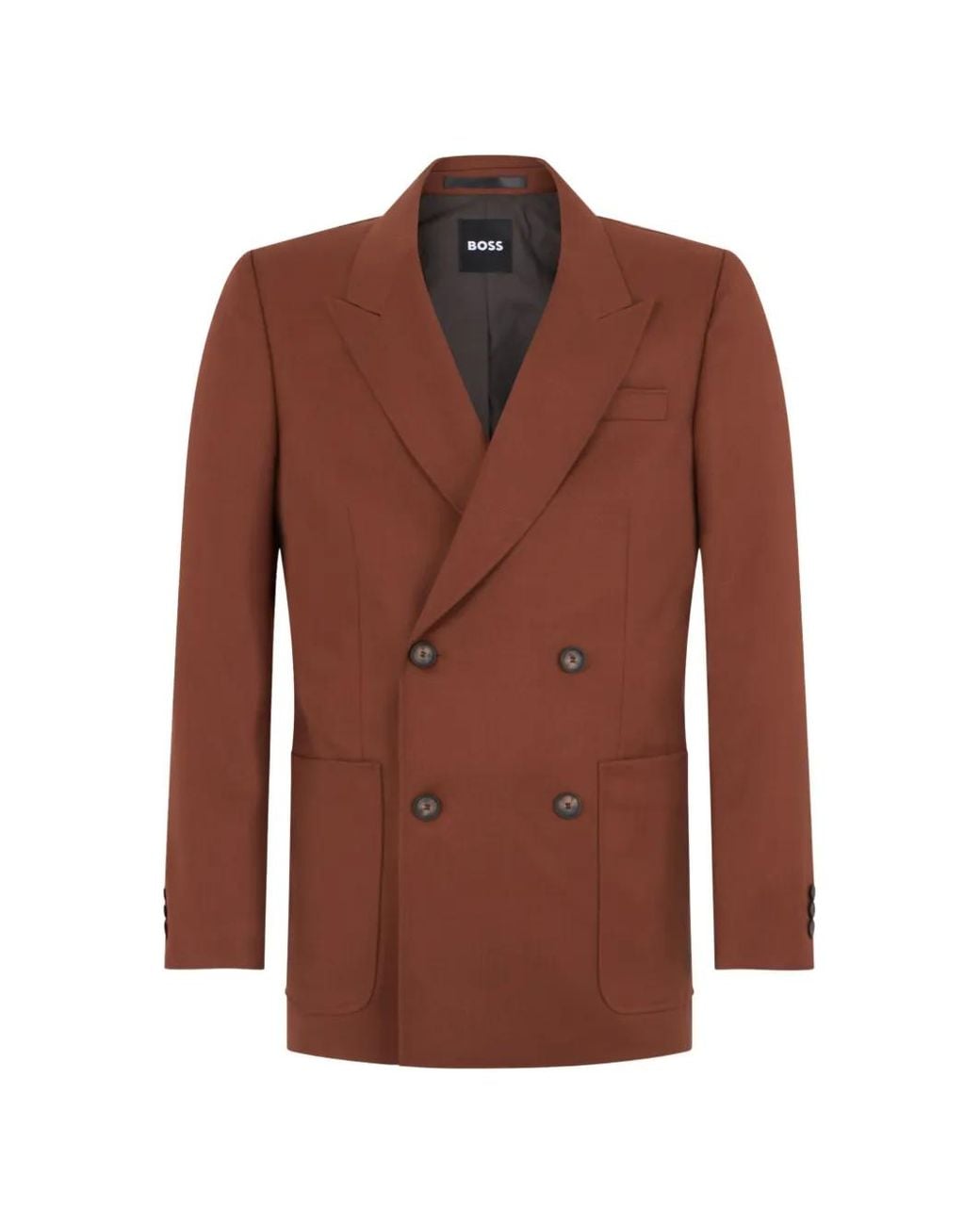 Boss Brown Double-Breasted Peak-Lapels Blazer for men