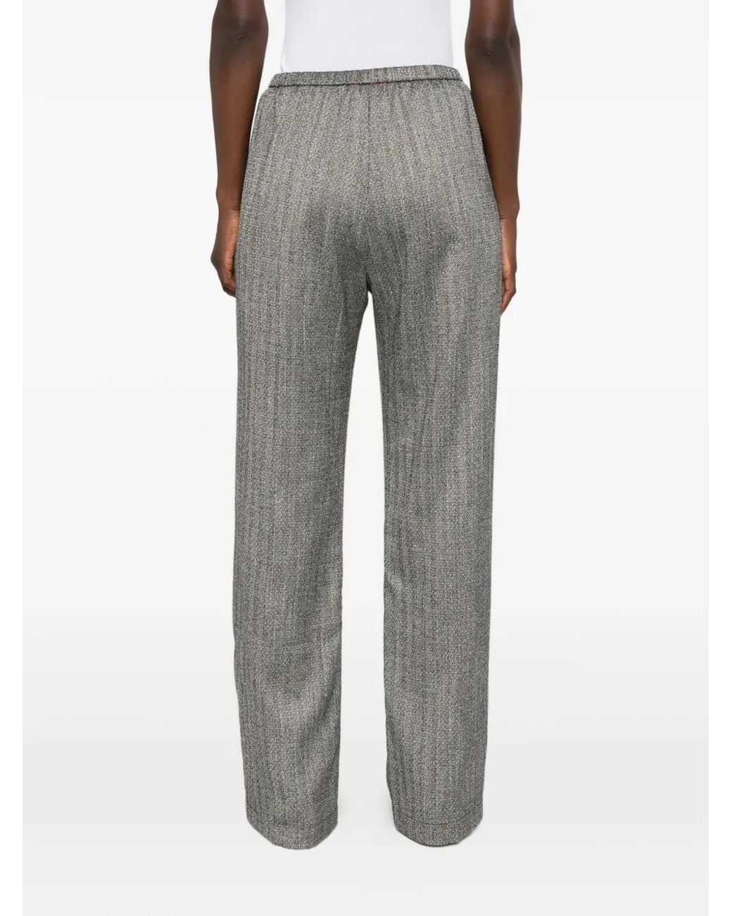 Forte_forte Gray Herringbone Side-Slit Trousers