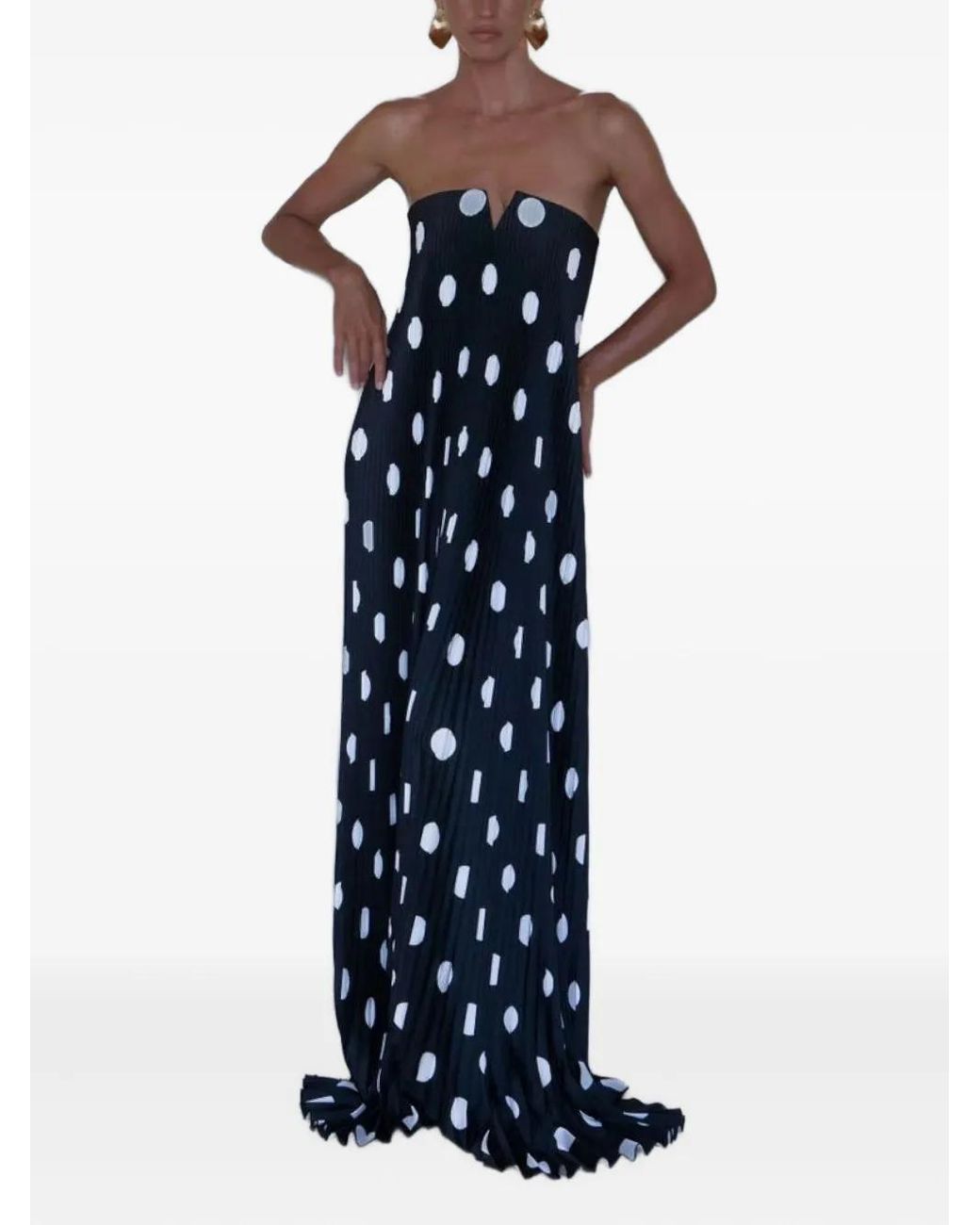 chinese dress ladies Polka Dot Print Square Neckline Fitted Waist Pleated Maxi Dress – roschic