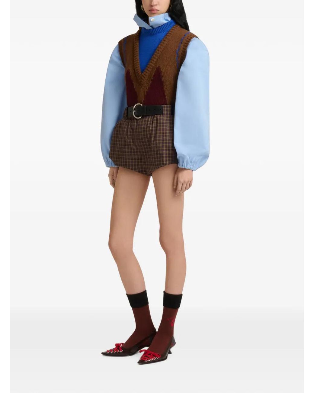 Marni Brown Poplin-Bloomers With Checked Pattern