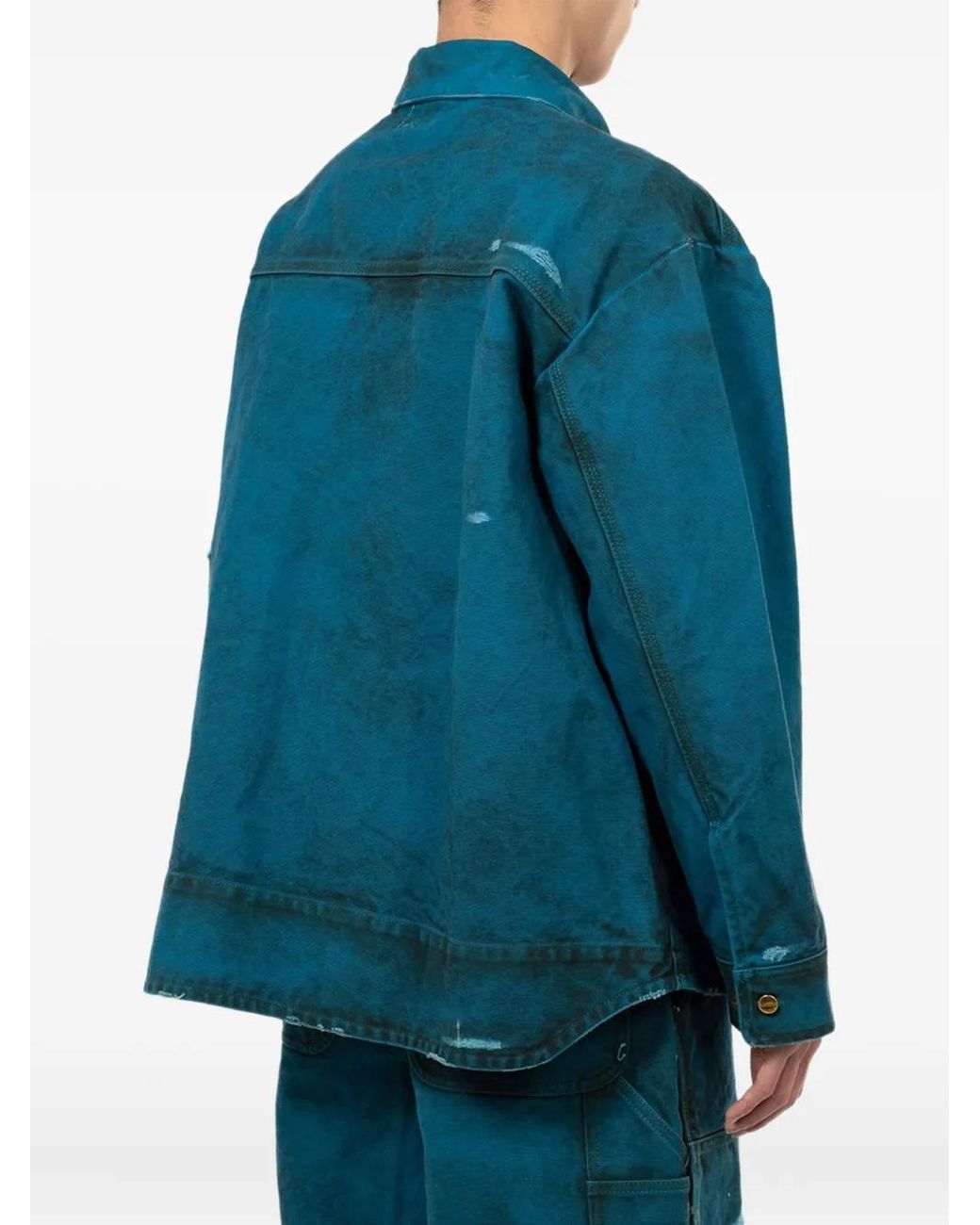 KAMIYA Blue Boro Distressed Zip-Front Jacket for men