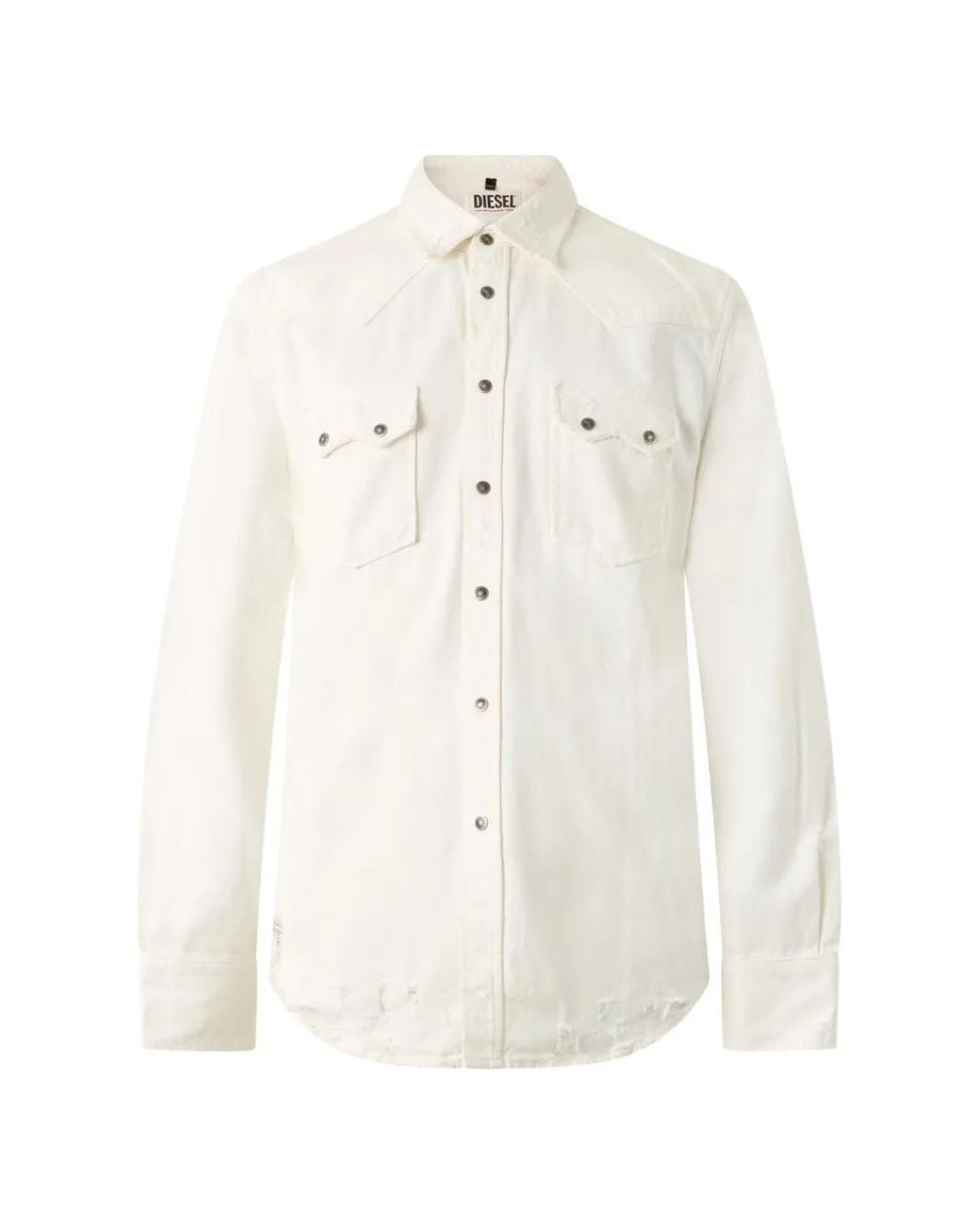 DIESEL White Distressed-Effect Denim Shirt for men