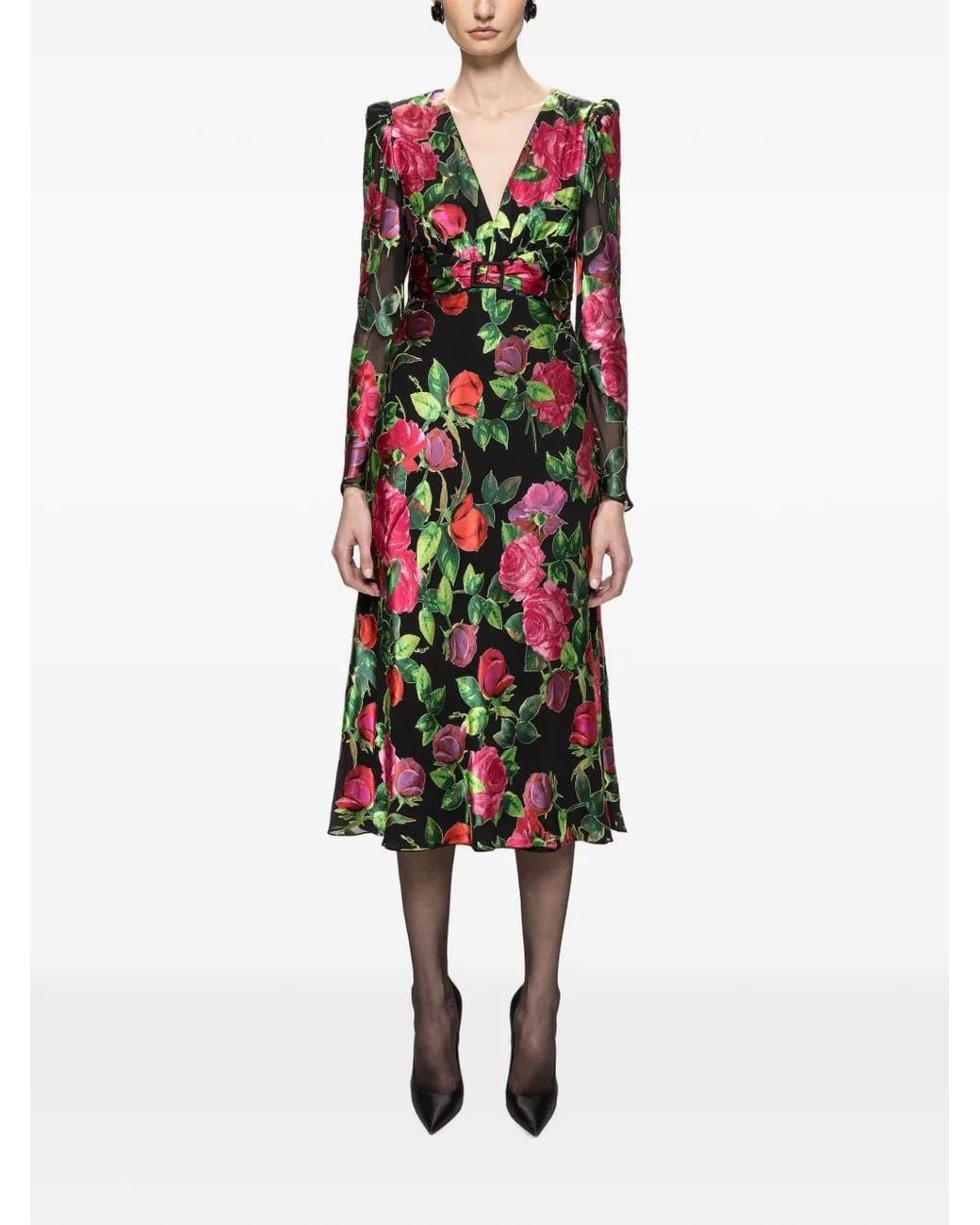 Nissa White Floral Silk And Viscose Midi Dress