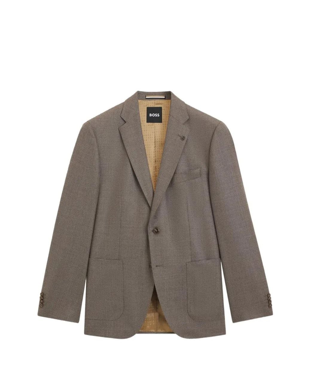 Boss Brown Textured-Finish Single-Breasted Blazer for men