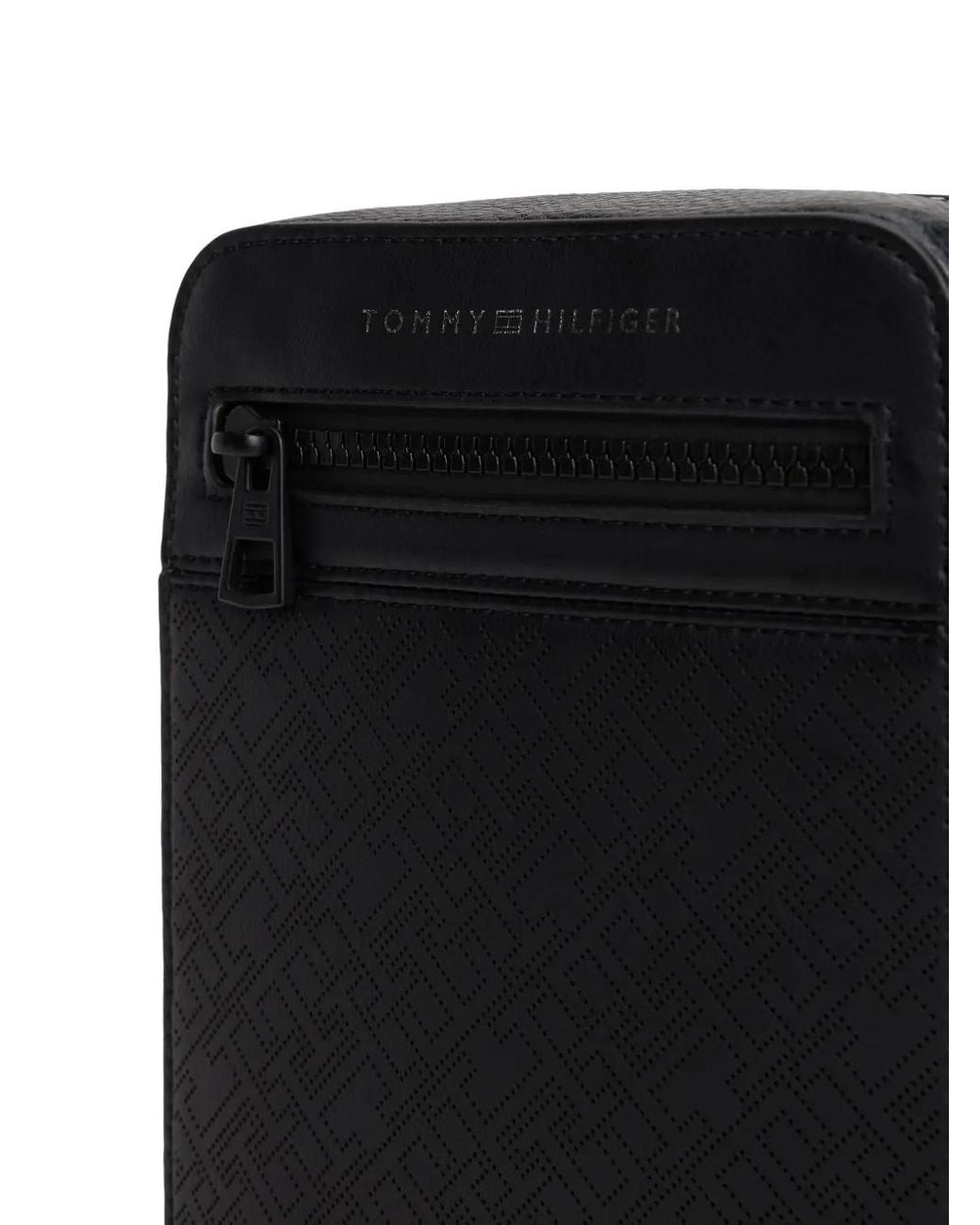 Tommy Hilfiger Black Zipped Perforated Messenger Bag for men