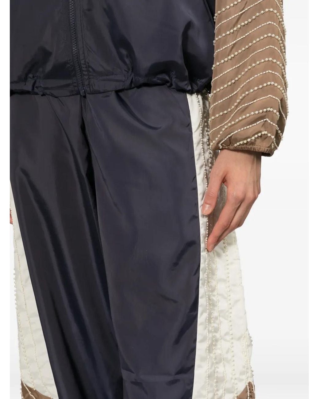 Sea Blue Beaded Colour-Block Track Pants