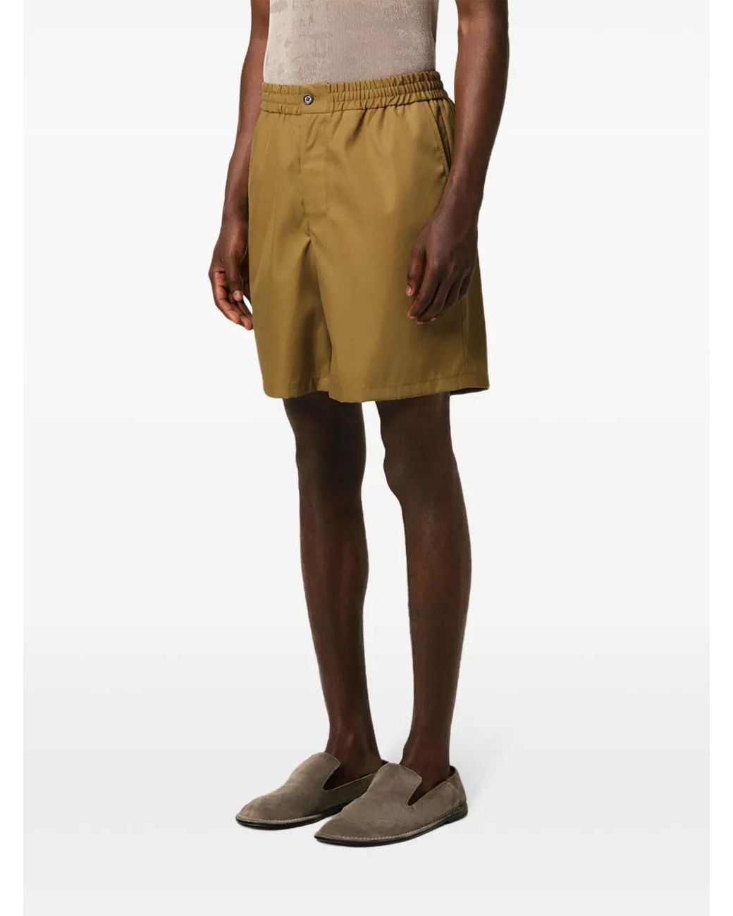 AMI Green Logo-Plaque Shorts for men