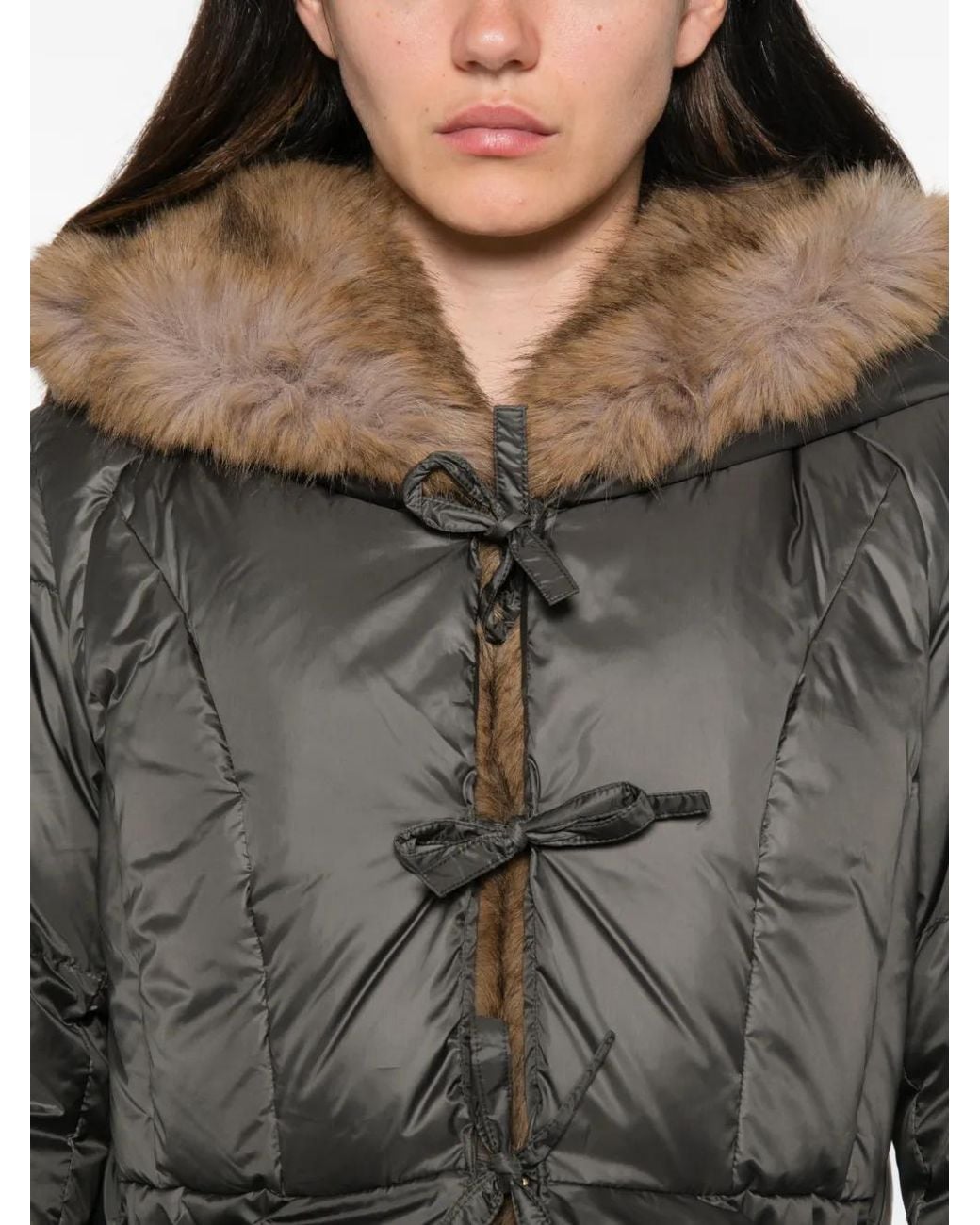 Peuterey Gray Faux-Fur Trim Padded Coat