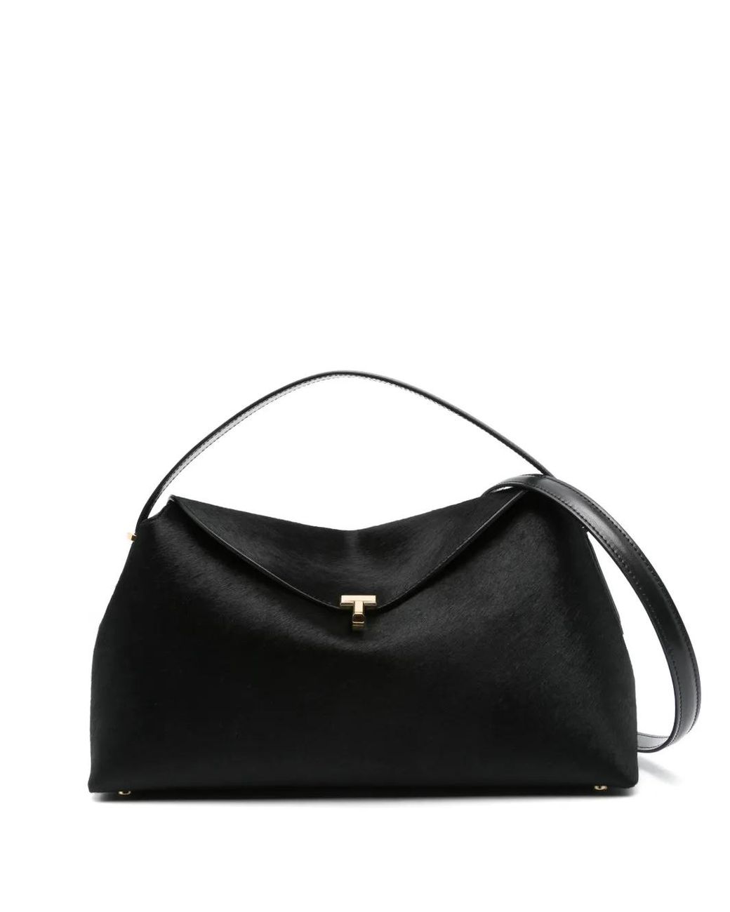 Totême Black T-Lock Pony Hair Top Handle Bag
