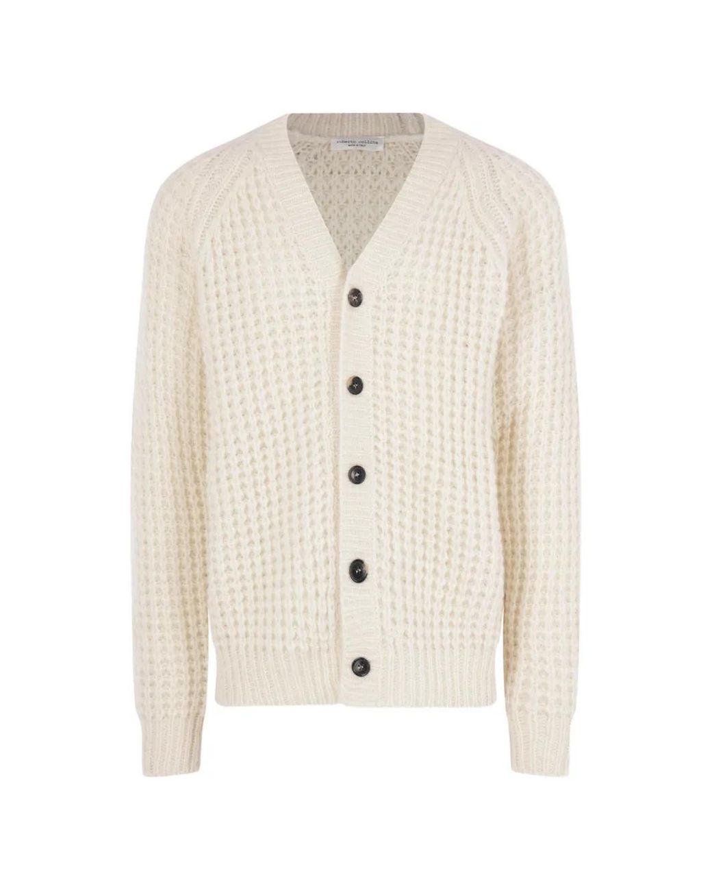 Roberto Collina White Waffle-Knit V-Neck Cardigan for men