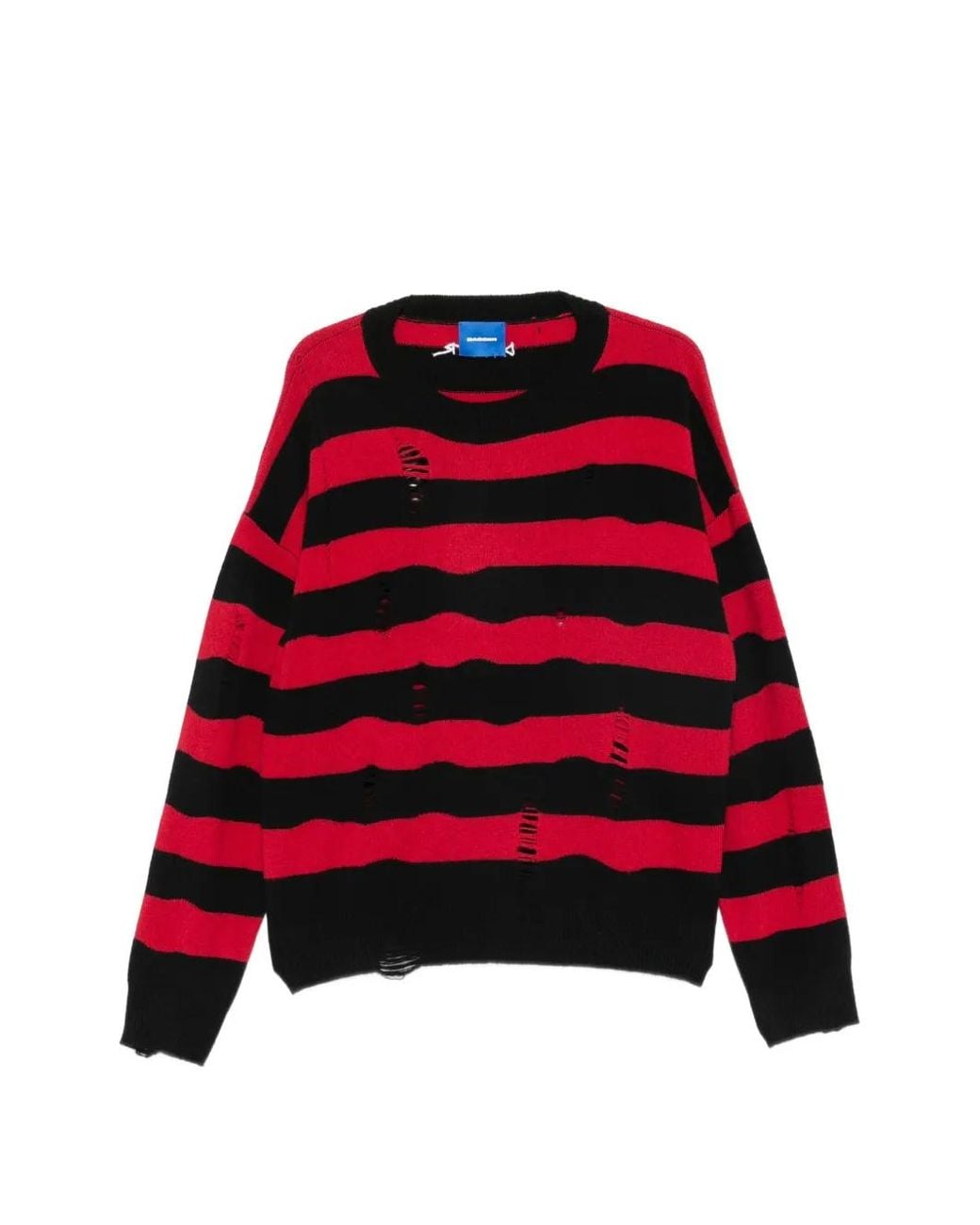 DAGGER Red Distressed Striped Sweater for men