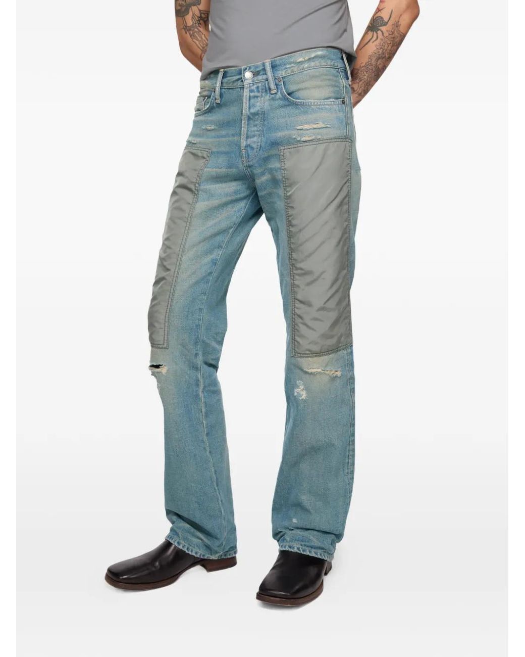 Acne Blue Panelled Distressed Jeans for men