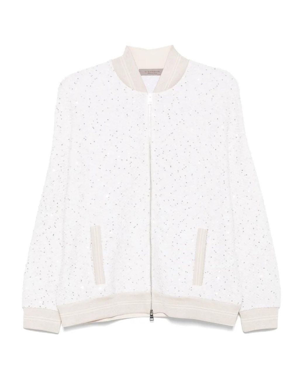 D.exterior White Sequin-Embellished Bomber Jacket