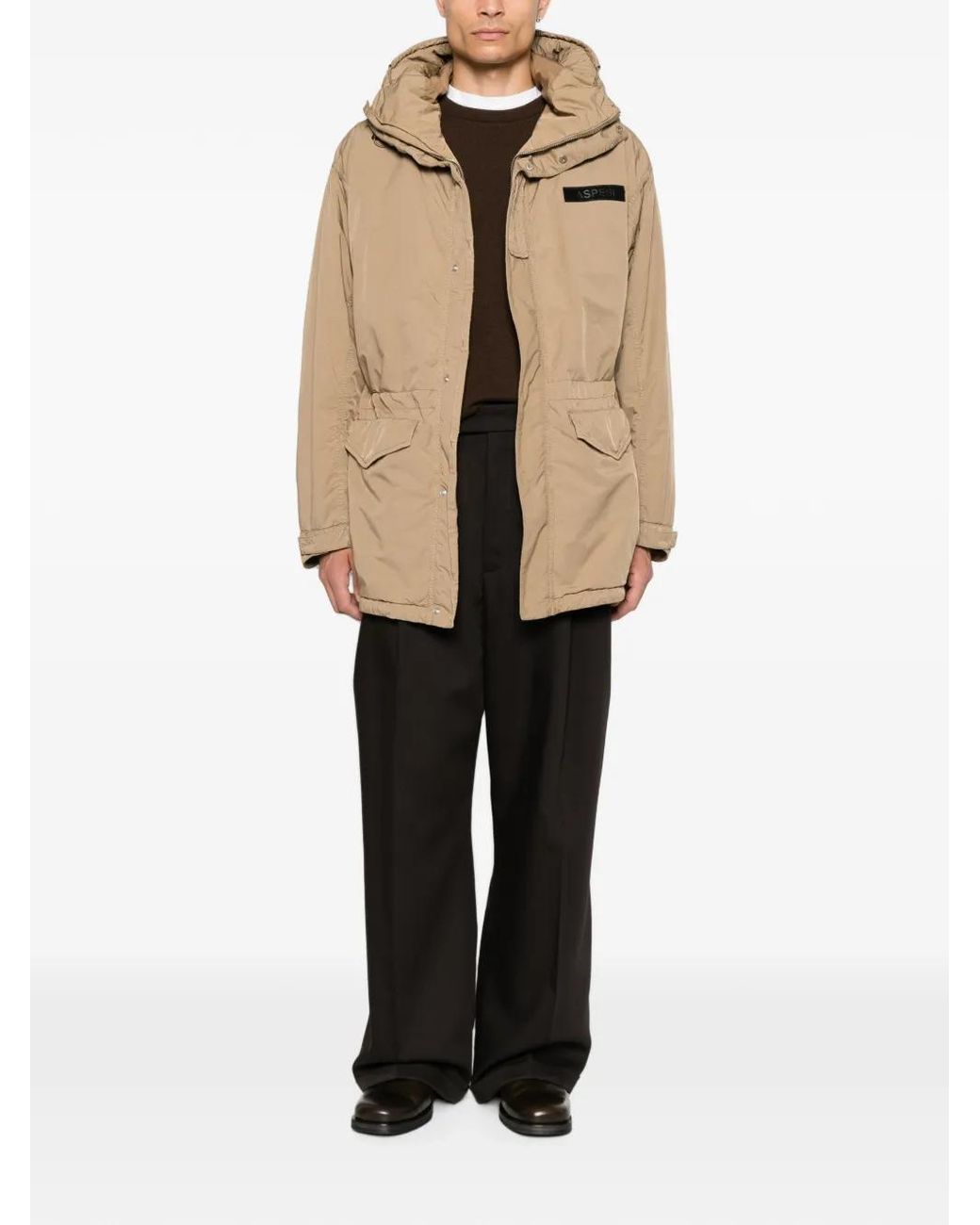 Aspesi Natural Hooded Logo-Patch Jacket for men