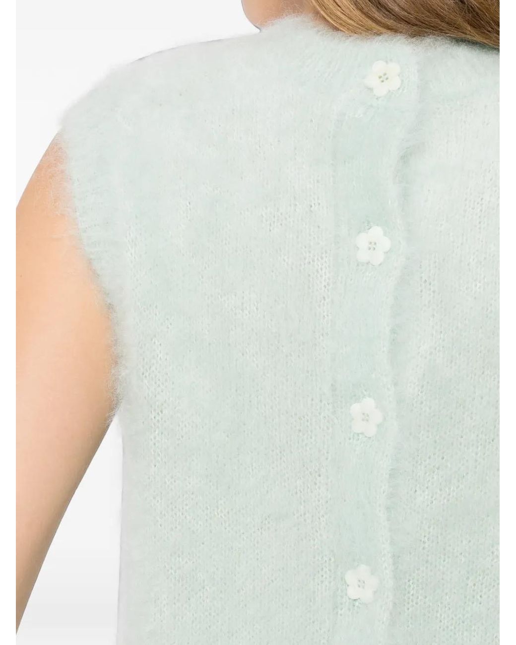 CECILIE BAHNSEN Green Fuzzy-Knit Sleeveless Top
