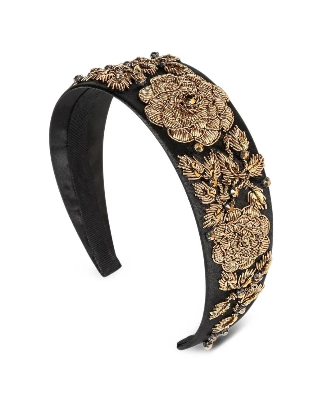 Jennifer Behr Black Paloma Floral-Embroidered Headband