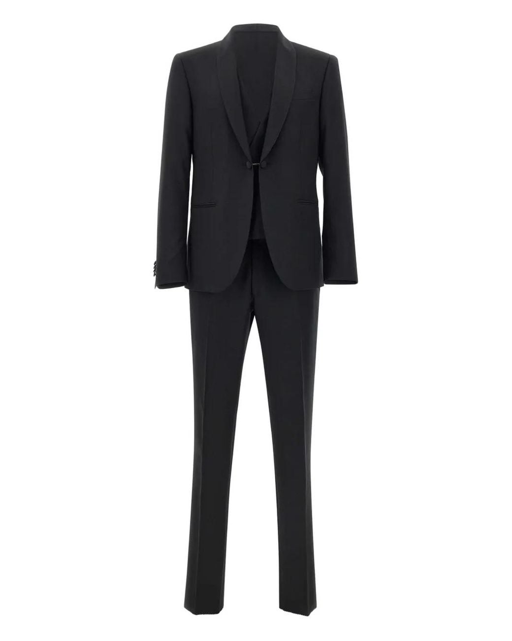 Corneliani Black Satin-Trim Three-Piece Suit for men