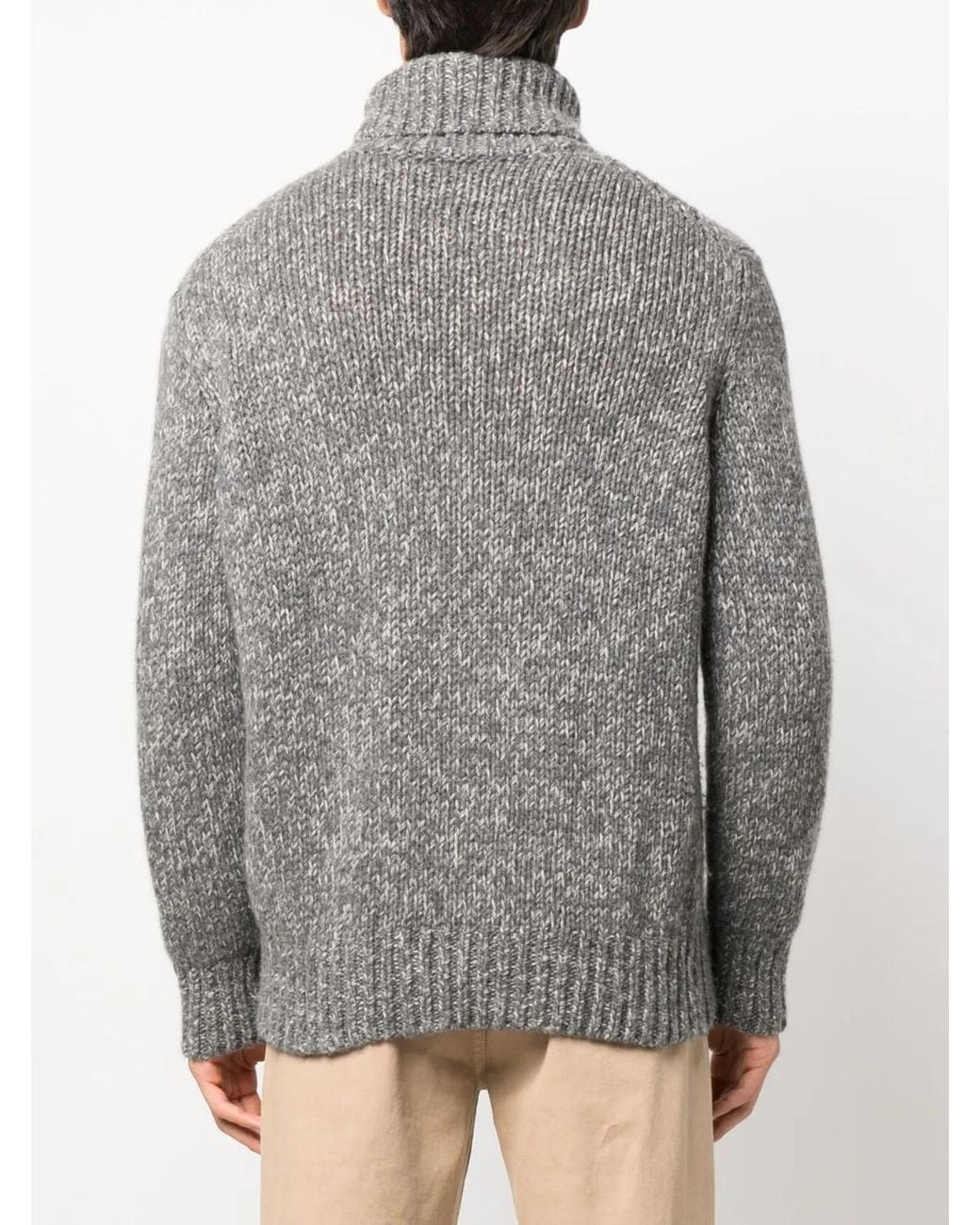 Brunello Cucinelli Gray Braided Turtle Neck Sweater for men
