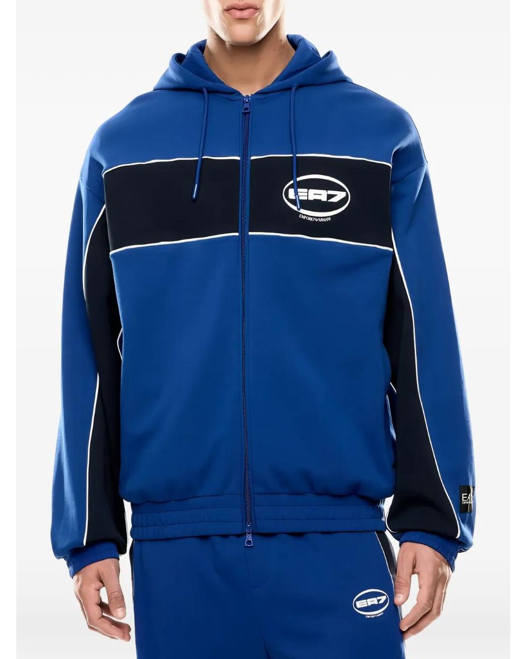 EA7 Blue Logo-Print Zip-Up Hoodie for men