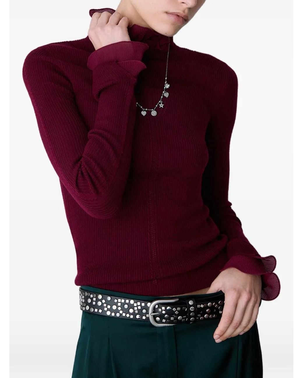 Liu Jo Red Wool Turtleneck With Ruffles