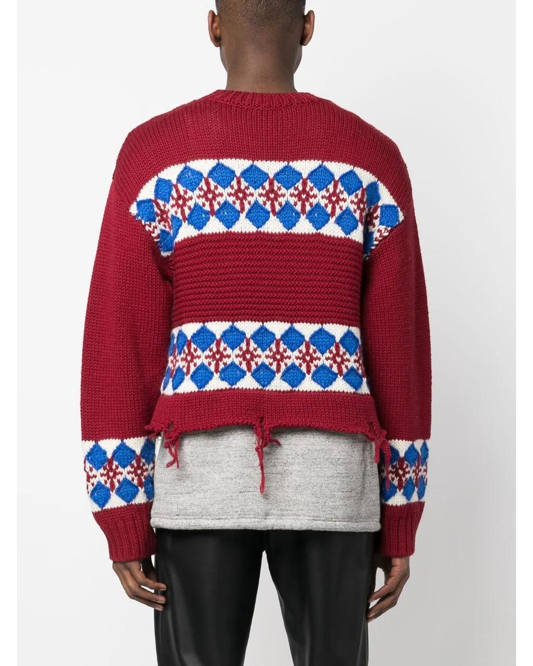 DSquared² Red Distressed-Finish Wool Jumper for men