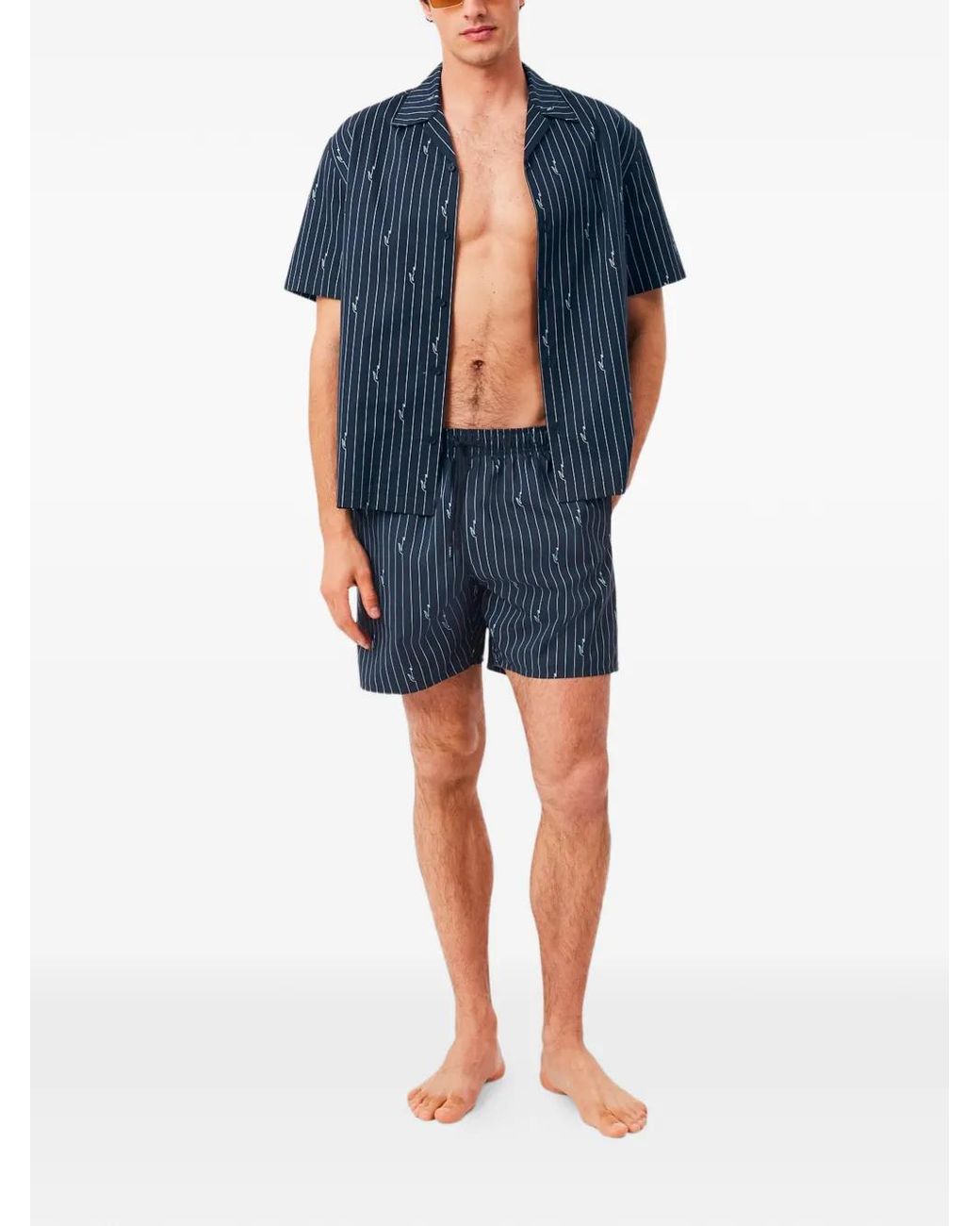 Lacoste Blue Pinstripe-Pattern Swim Shorts for men