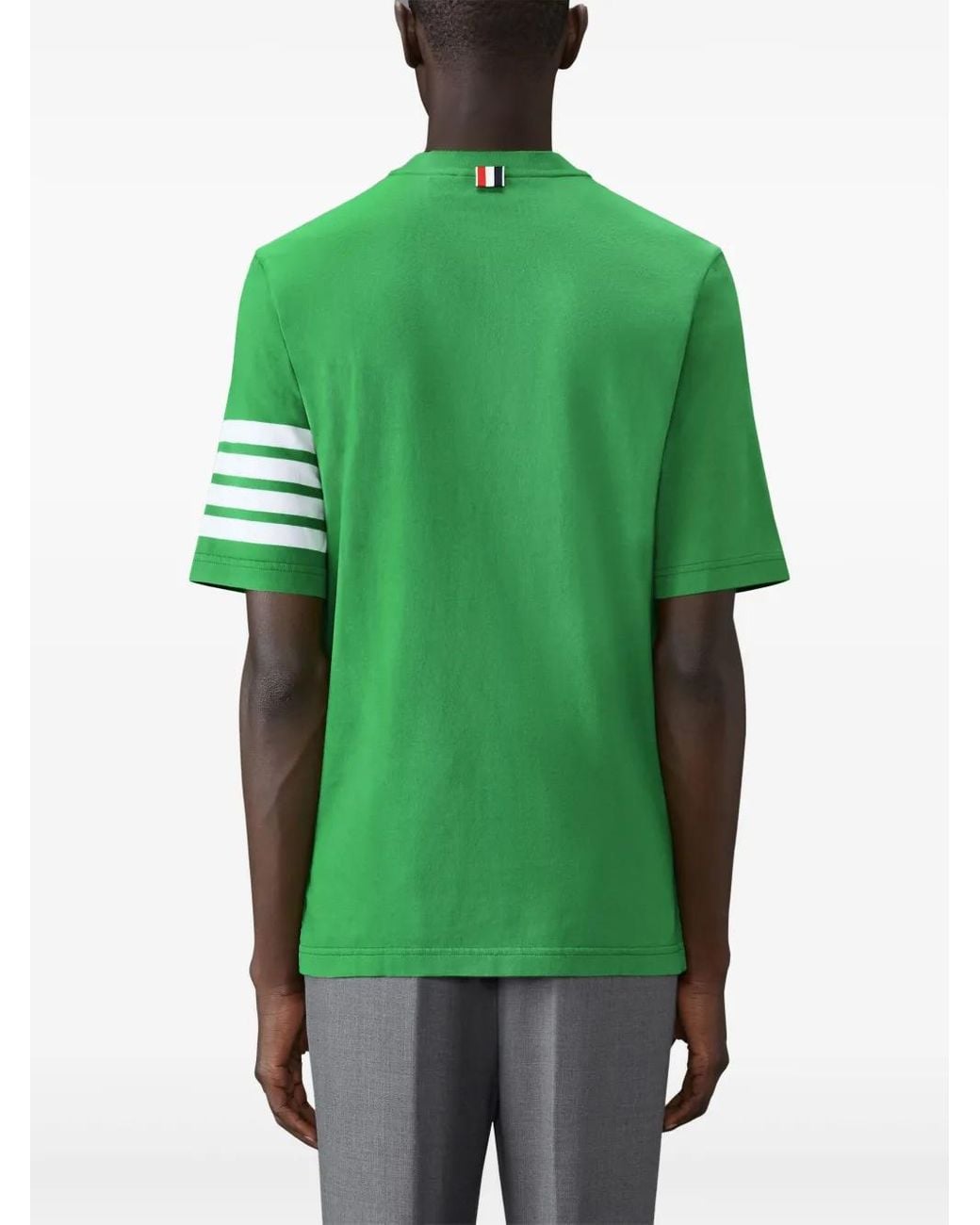 Thom Browne Green Short-Sleeve T-Shirt With 4-Bar Detail for men