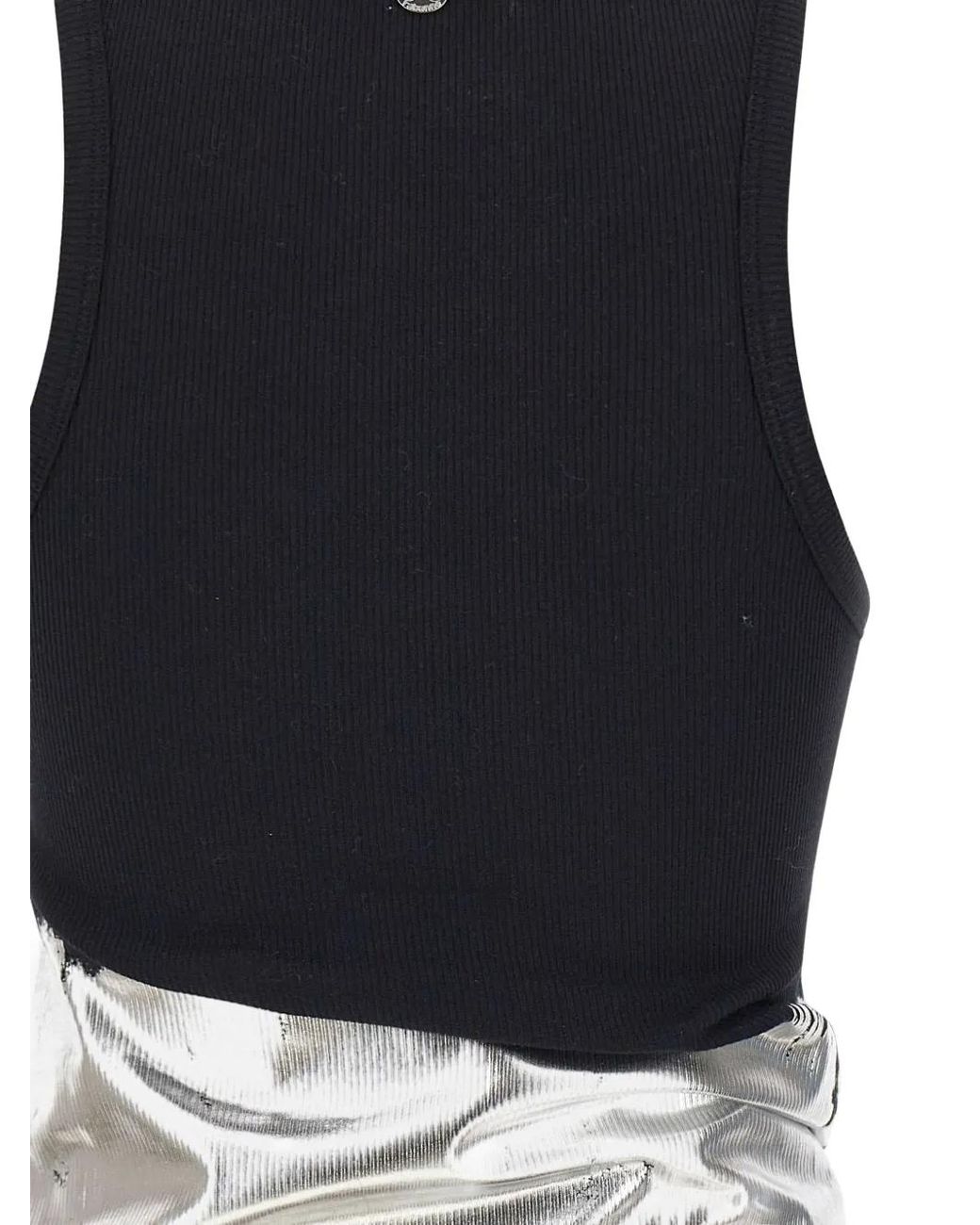 Rabanne Black Foil-Finish Asymmetric Tank Top