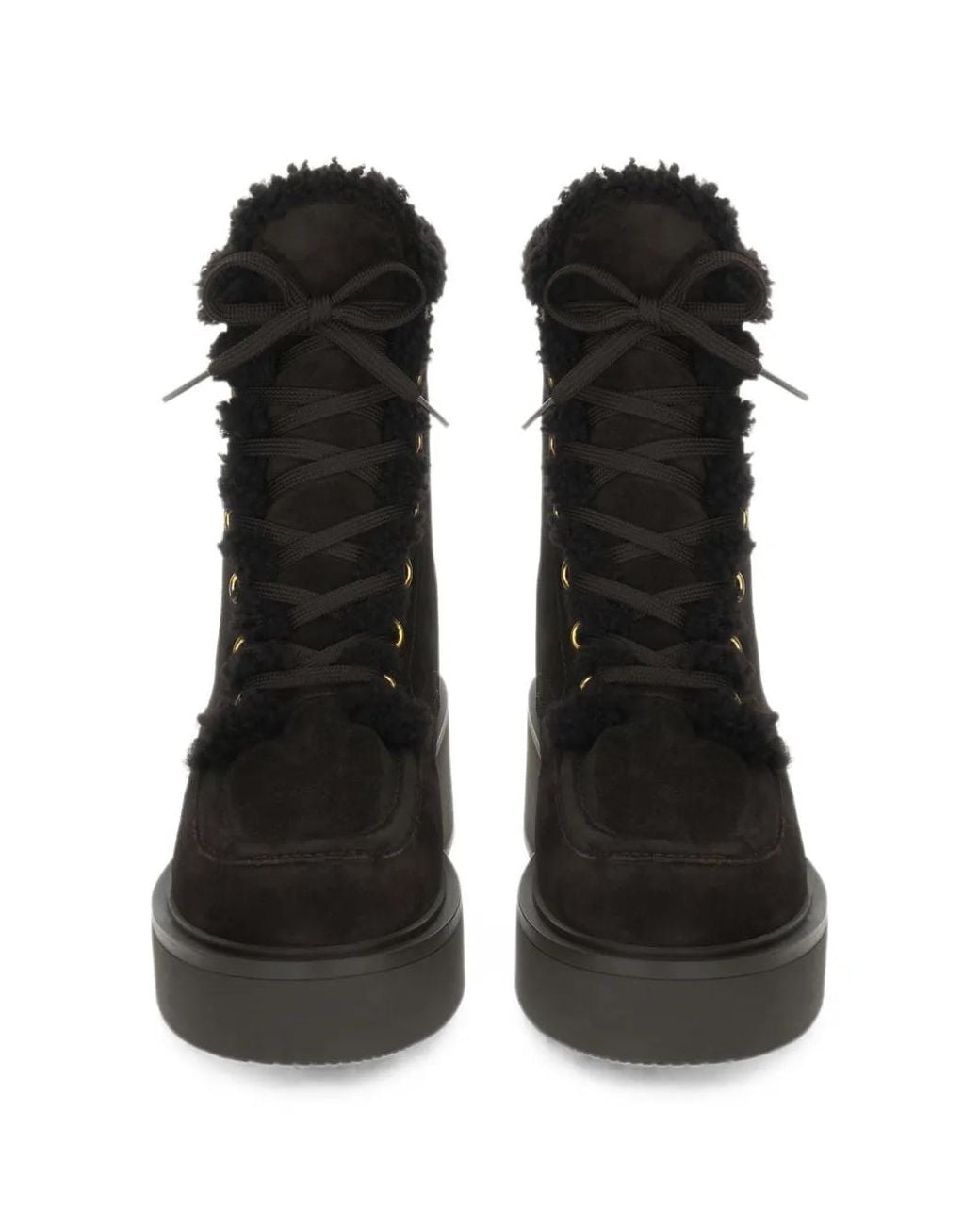 Gianvito Rossi Black Shearling-Trim Lace-Up Ankle Boots