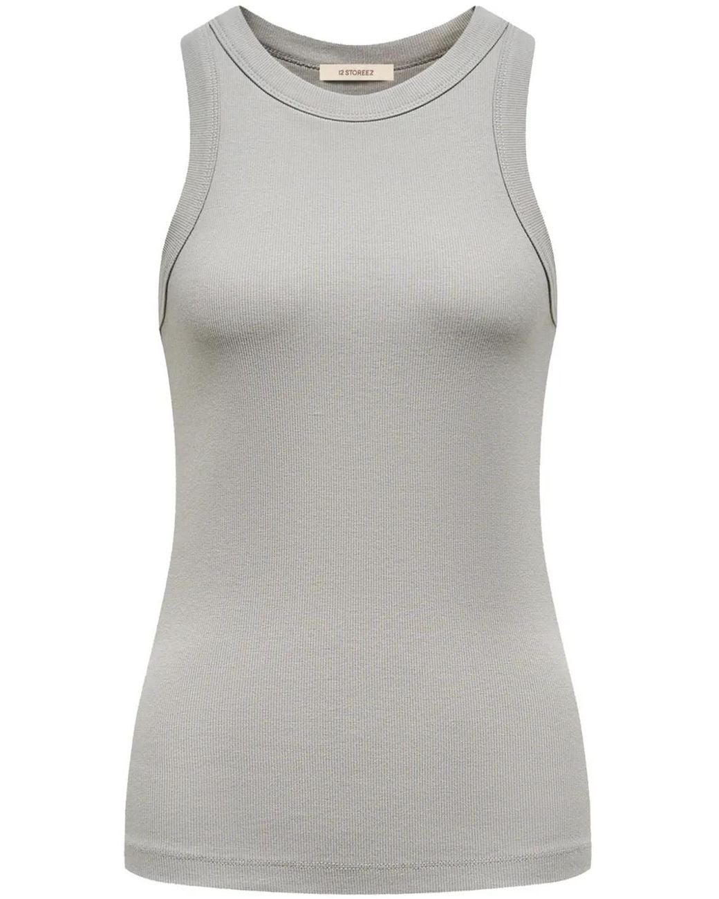 12 STOREEZ Gray Ribbed Cotton Tank Top