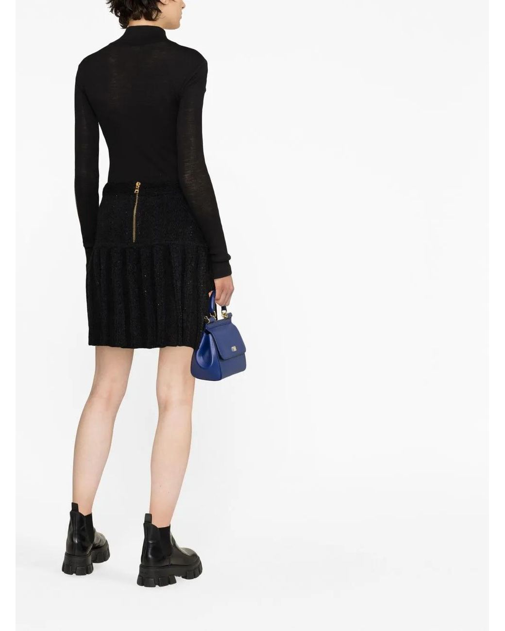 Balmain Black High-Waisted Button-Detail Skirt