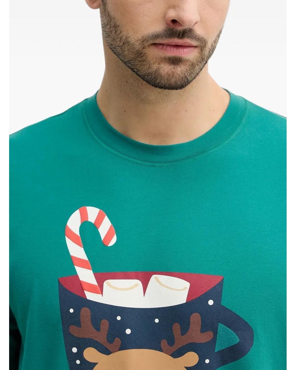 Benetton Blue Reindeer Graphic Christmas Pajamas for men