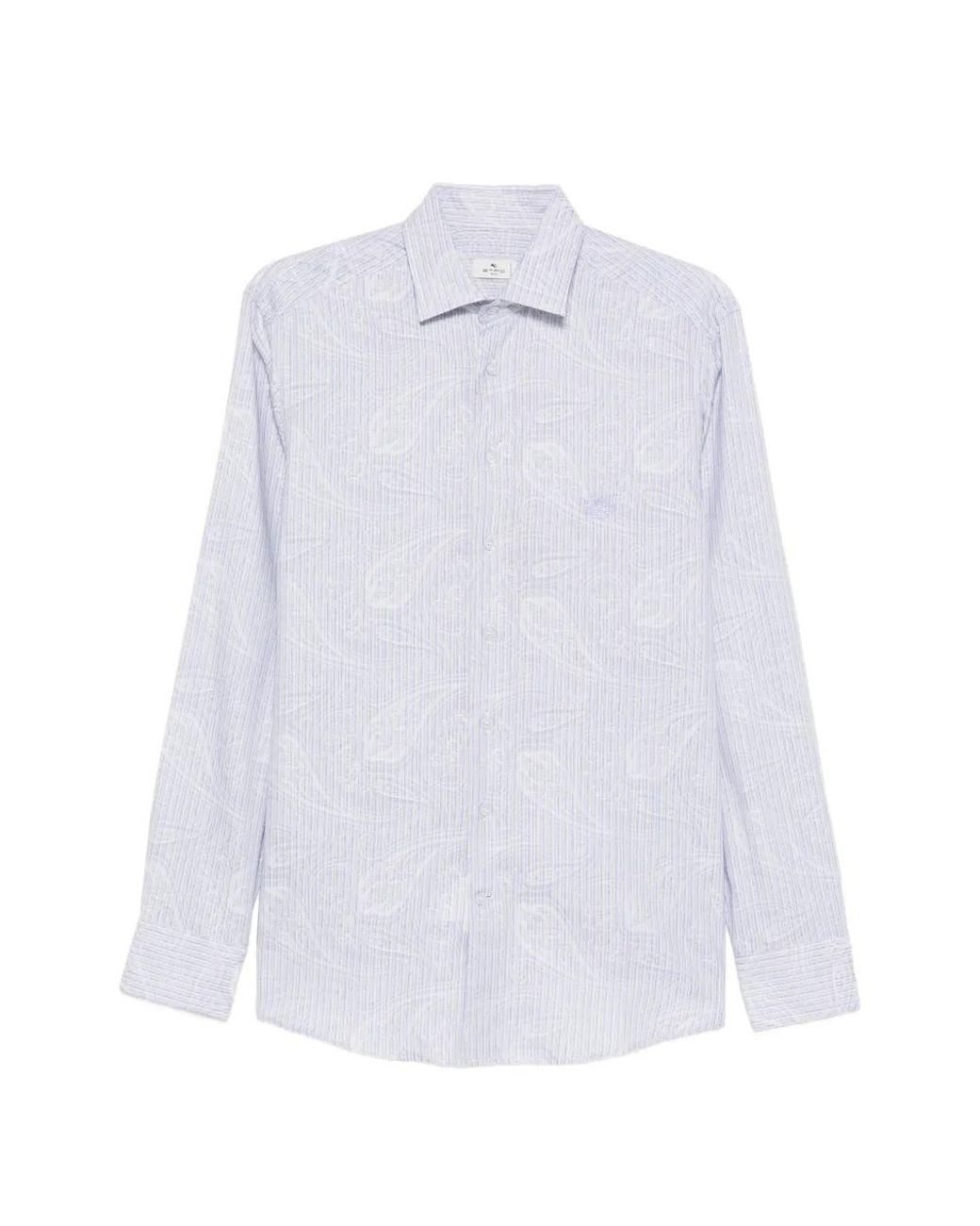 Etro White Striped Shirt With Paisley Print for men