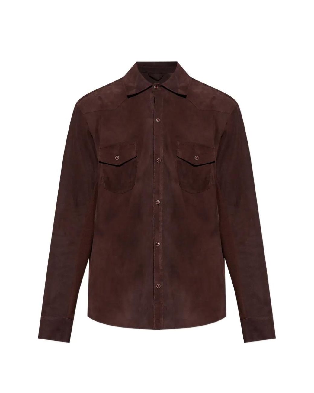 Eleventy Brown Suede-Panelled Western-Yoke Jacket for men