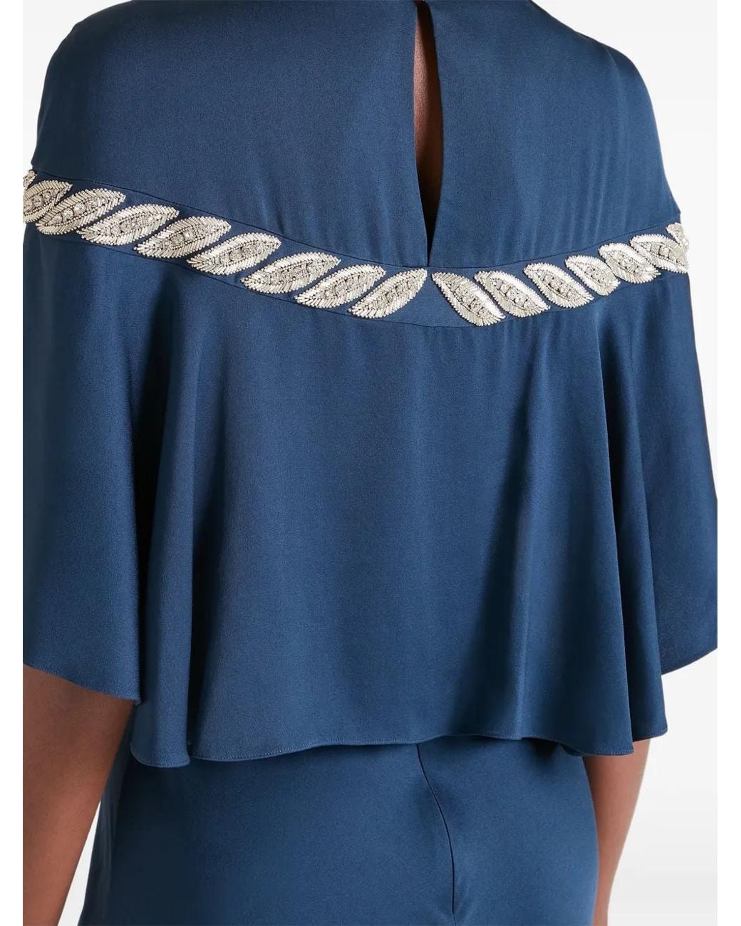Temperley London Blue Vine Cape-Overlay Maxi Dress