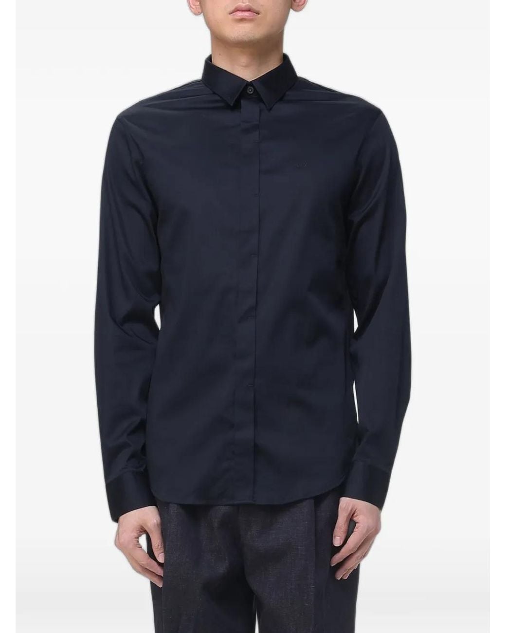 ARMANI EXCHANGE Blue Logo-Embroidered Shirt for men